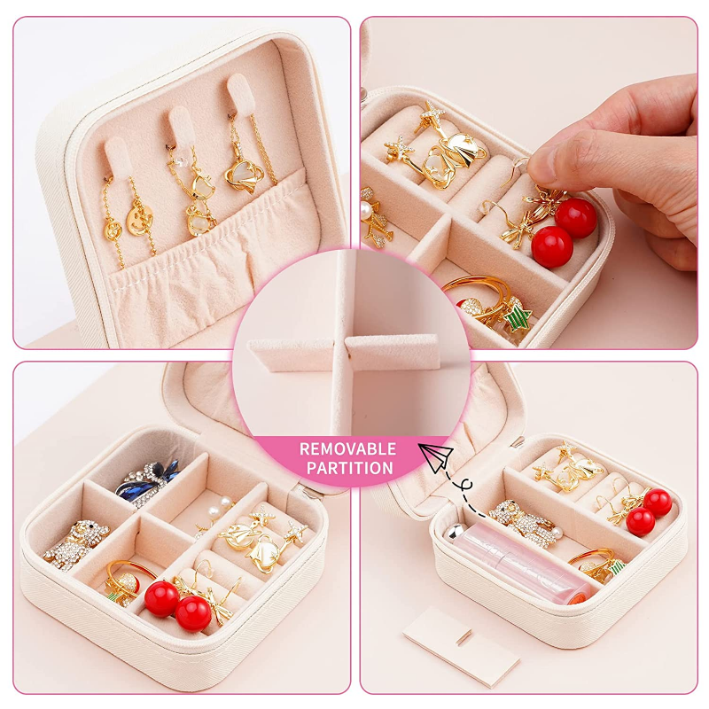 Portable Jewelry Storage Box for Travel Organizer Leather Jewelry Case Earrings Necklace Ring Jewelry Display Box with Zipper