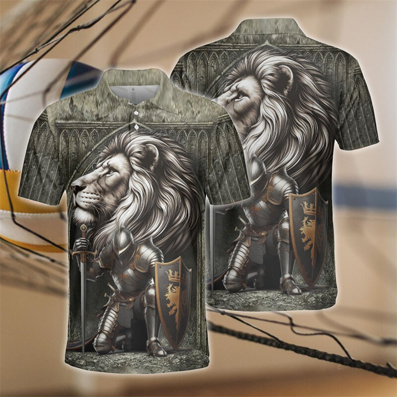 قمصان بولو ثلاثية الأبعاد مطبوعة للرجال ، درع فارس القرون الوسطى ، أكمام قصيرة ، ملابس الشارع غير الرسمية ، ملابس المحارب ، أزياء عتيقة
