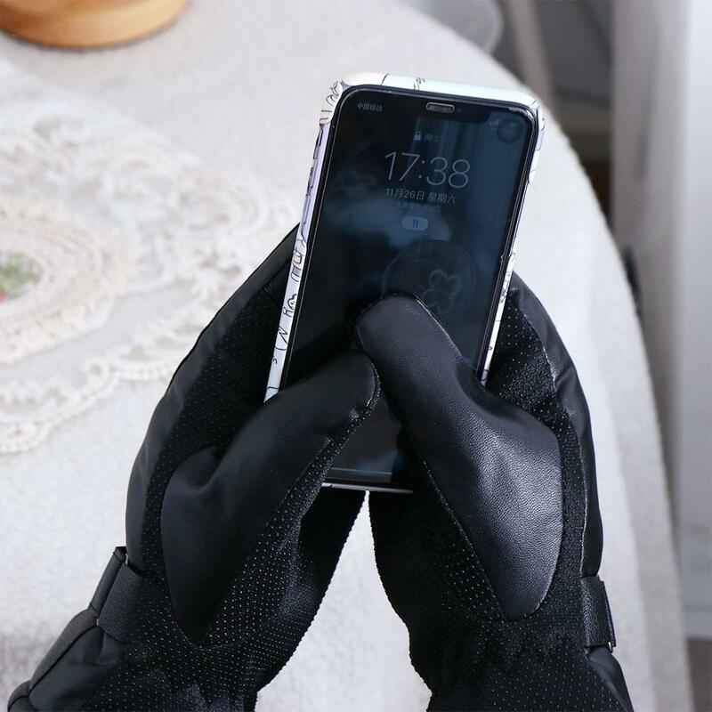 ถุงมือสีดำผู้ชายหนาห้านิ้ว, ถุงมือขับรถกันหนาวแบบเกาหลีทำจากหนัง PU