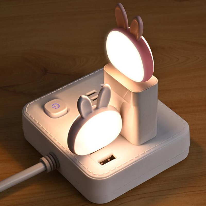 USB Plug-in LED Night Light com controle de voz, adoráveis coelhos, lâmpada portátil desktop, luzes do quarto, sala de casa