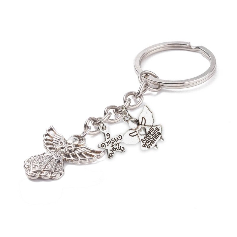 Cutefly Angel Keychain Silver Guardian Pendant for Auto Keys Blessing Amulet Dropship