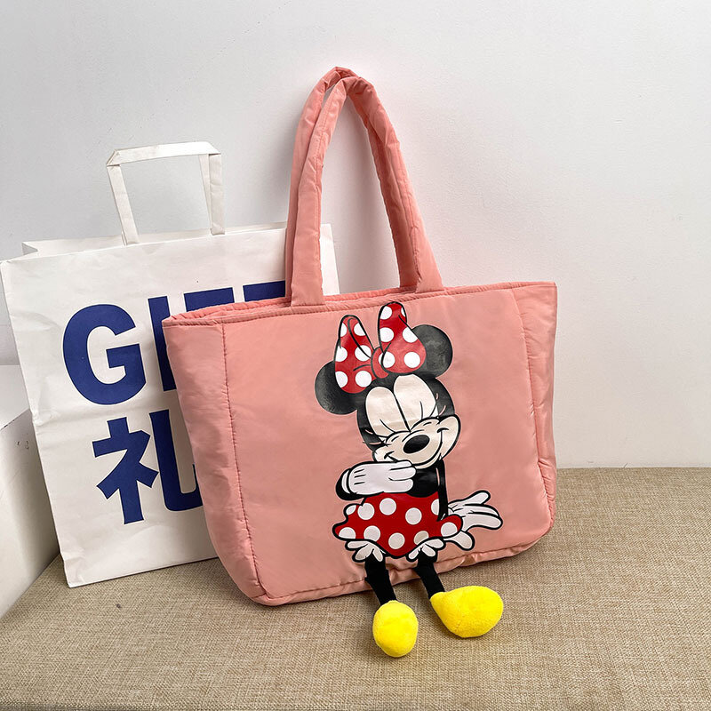 Disney-Bolso de lona con dibujos animados para niña, bolsa de hombro de Mickey Mouse para estudiante, bolso de compras femenino, bolso de mano de gran capacidad