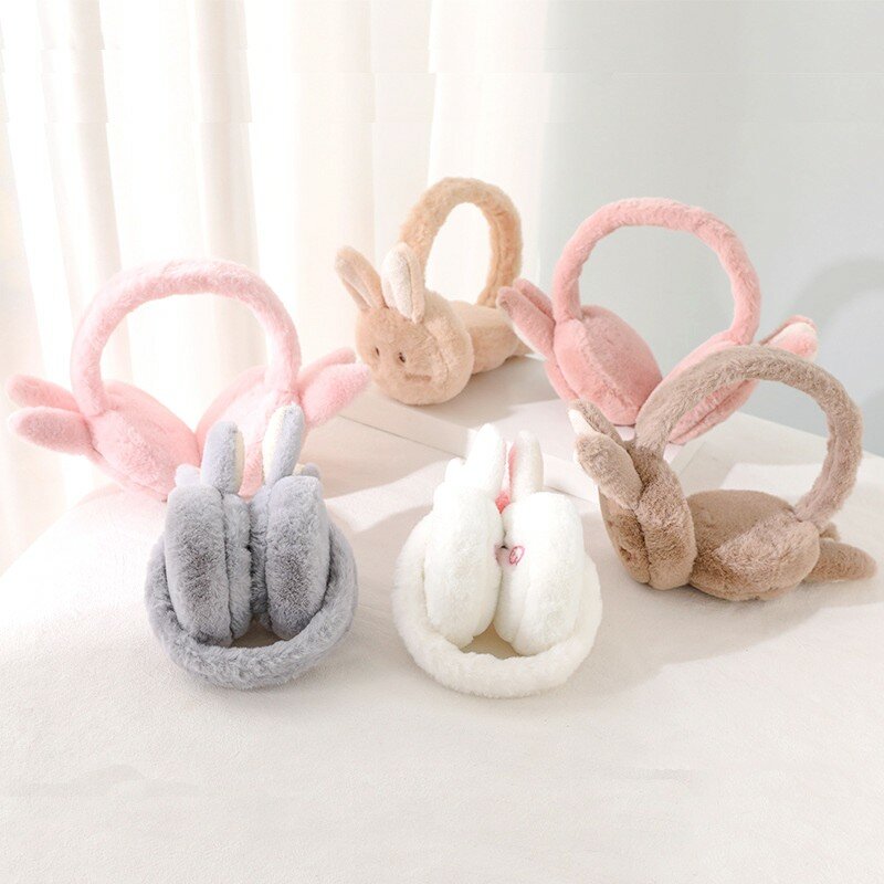 Children'S Bunny Ears Earmuffs Winter Warm Ear Muffs Lovely Windproof Plush Earlap Women Girls Foldable Fluffy Rabbit Earcap New
