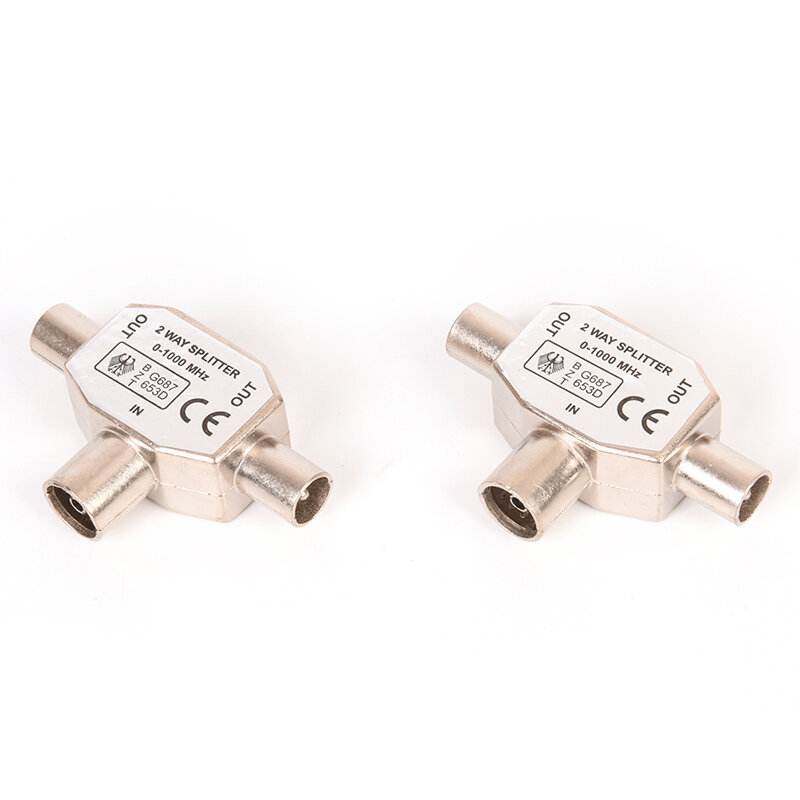 2 Way TV T Splitter Aerial Coaxial Cable Male To 2 Female Connectors Adapter Coaxial Splitter Adapter