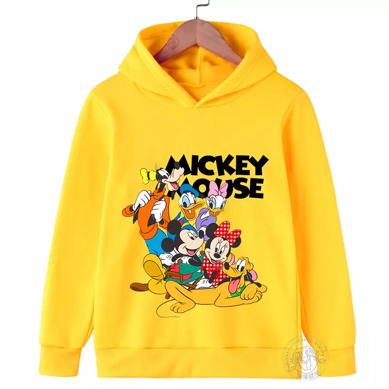 Disney-Sudadera con capucha para niños y niñas, ropa deportiva informal con estampado de dibujos animados de Minnie y Mickey, primavera y otoño