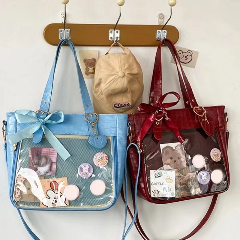 Mini sac fourre-tout gothique pour femme, sac à main Lolita transparent, sac messager rouge nickel é, esthétique japonaise, nouveau