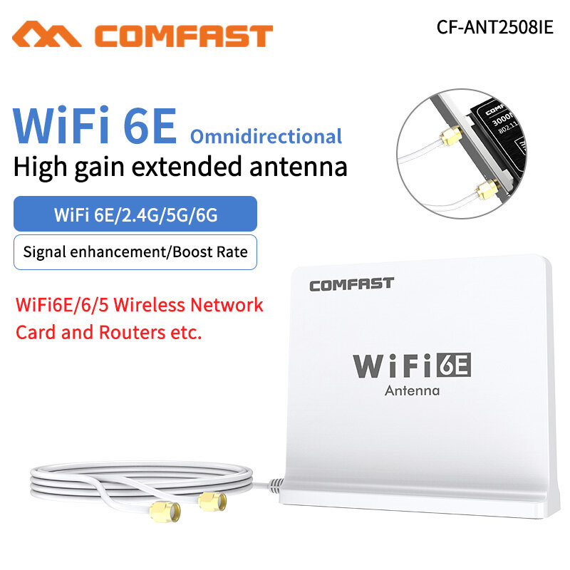 Tri Band 2.4/5Ghz/6Ghz High Gain Omni Directional Extension Antenna for Intel AX210/200 NGW Wifi 6E /6/5 Adapter Wifi6 Router