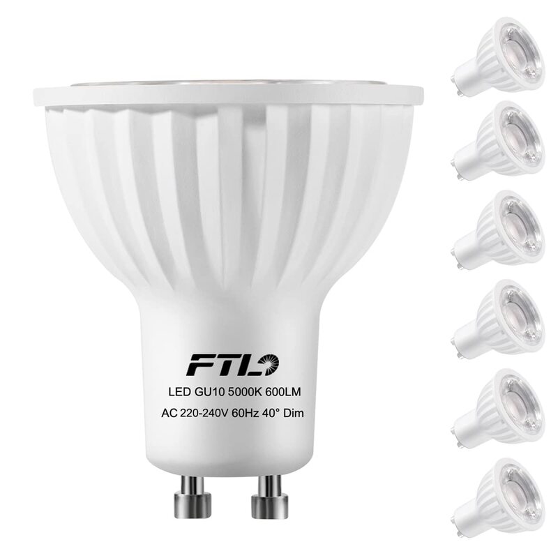 GU10 bohlam LED dapat diredupkan 3000K/5000K, bola lampu sorot putih hangat/siang hari 7W 600LM, pengganti Halogen 60W, 6 pak lampu sorot 40 derajat