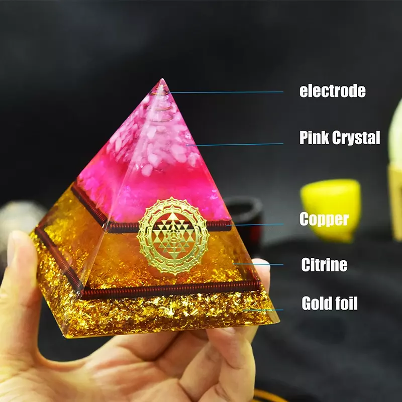 Generator Energi Chakra Piramida Ortonite Pelindung Kristal Merah Muda dan Piramida Orgone Tembaga untuk Alat Penyembuhan Meditasi