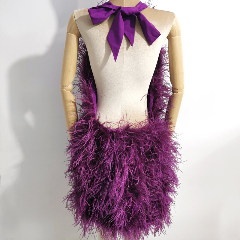 New Fashion Versatile 100% Natural Ostrich hair Backless Skirt Sexy Women's Ostrich hair Dress Bra Coat Length 88cm