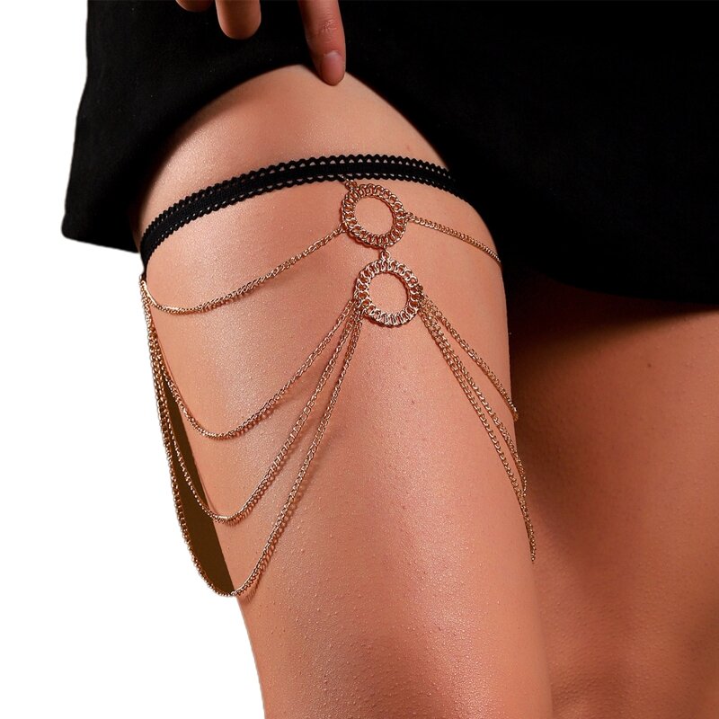 Catena della coscia della nappa multistrato imbracatura della catena della cintura antiscivolo accessori per le gambe della discoteca della spiaggia estiva per donne e ragazze T8NB