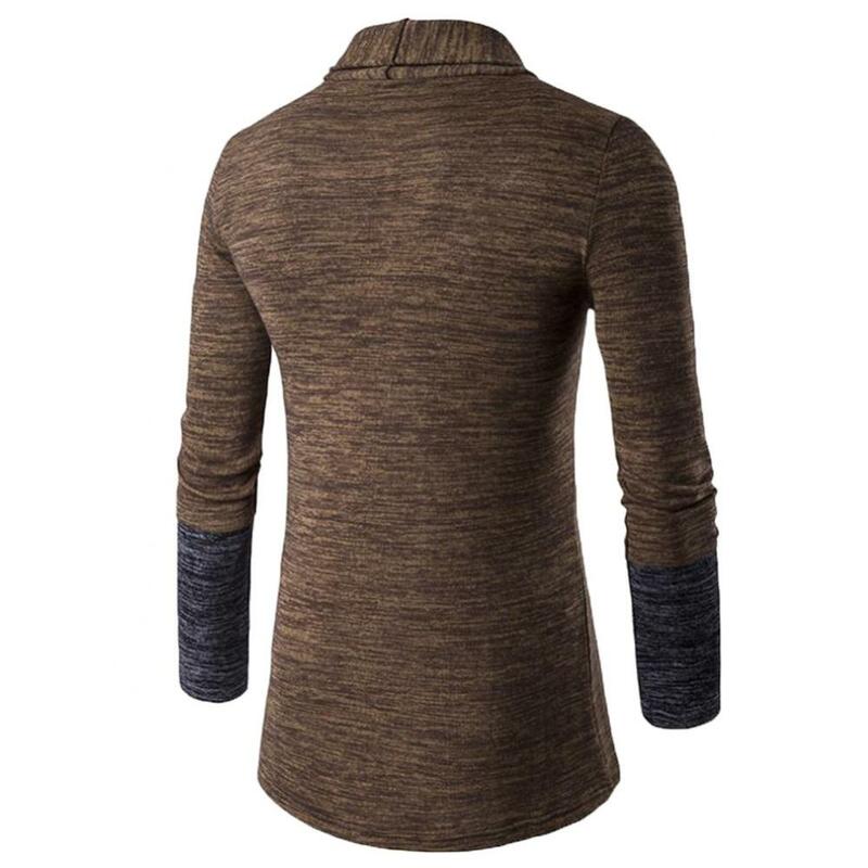 Męska patchworkowa sweter dziergany długa płaszcz z rękawami sweter Slim Fit Retro odzież wierzchnia