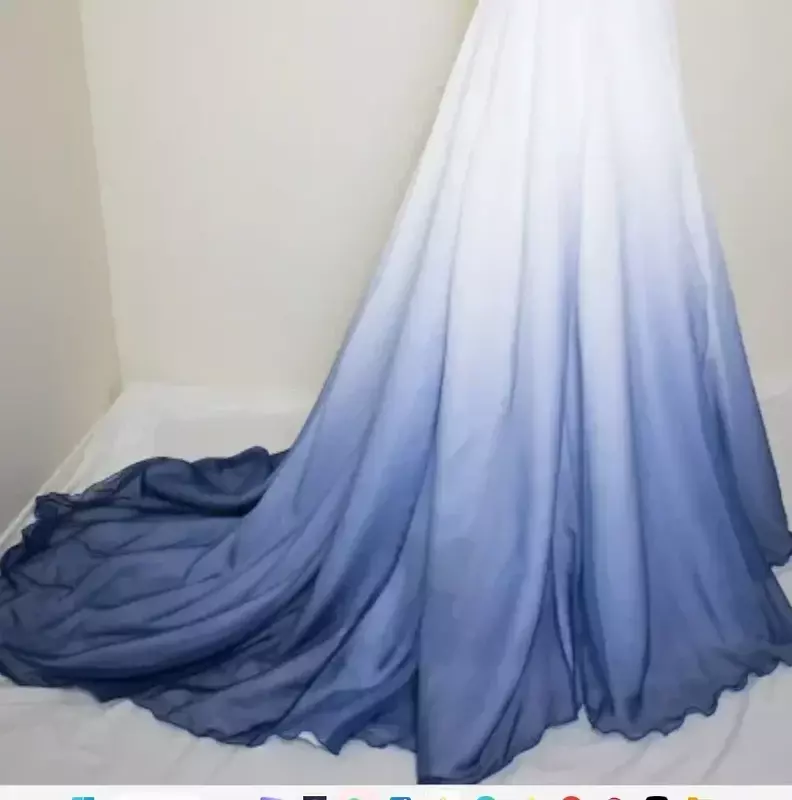 Tamanho grande vestido de noiva chiffon, cor gradiente, overskirt, personalizado