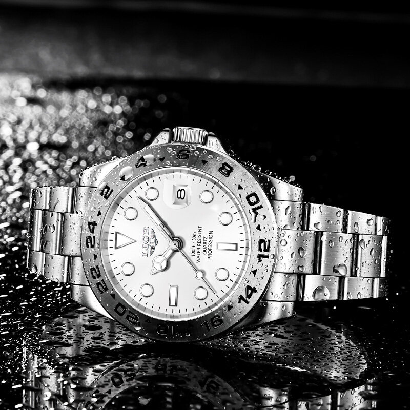 ساعة يد كوارتز مقاومة للماء للرجال من LIGE-مع تاريخ وصندوق ، ساعات رياضية ، ساعة غواص ، علامة تجارية مشهورة ، أزياء فاخرة