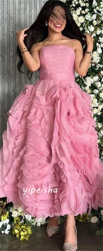 Prom Dress Saudi Arabia Satin Ruched Clubbing A-line Strapless Bespoke Occasion Gown Midi Dresses