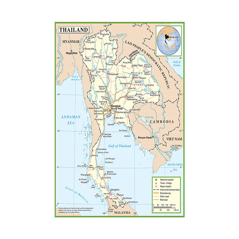 42*59cm mapa administracyjna tajlandii obraz na płótnie ścienny dekoracyjny plakat i druk Home Decor szkolne materiały dydaktyczne