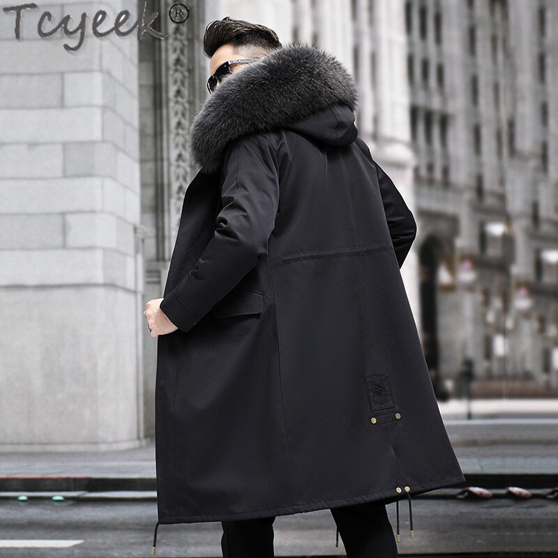 Теплая парка Tcyeek со съемной подкладкой из лисьего меха, куртки средней длины, Мужская одежда, модная зимняя мужская куртка с воротником из меха енота, 2023