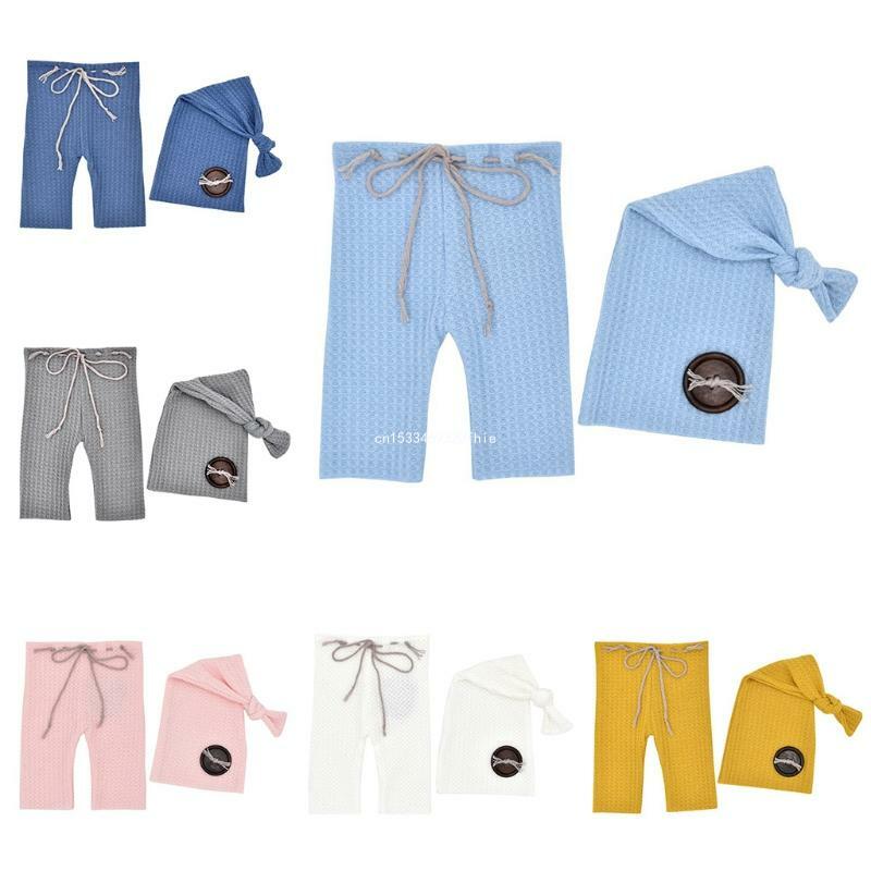 Conjunto pantalones y gorro punto para sesión fotos bebés, ropa punto, trajes fotografía/