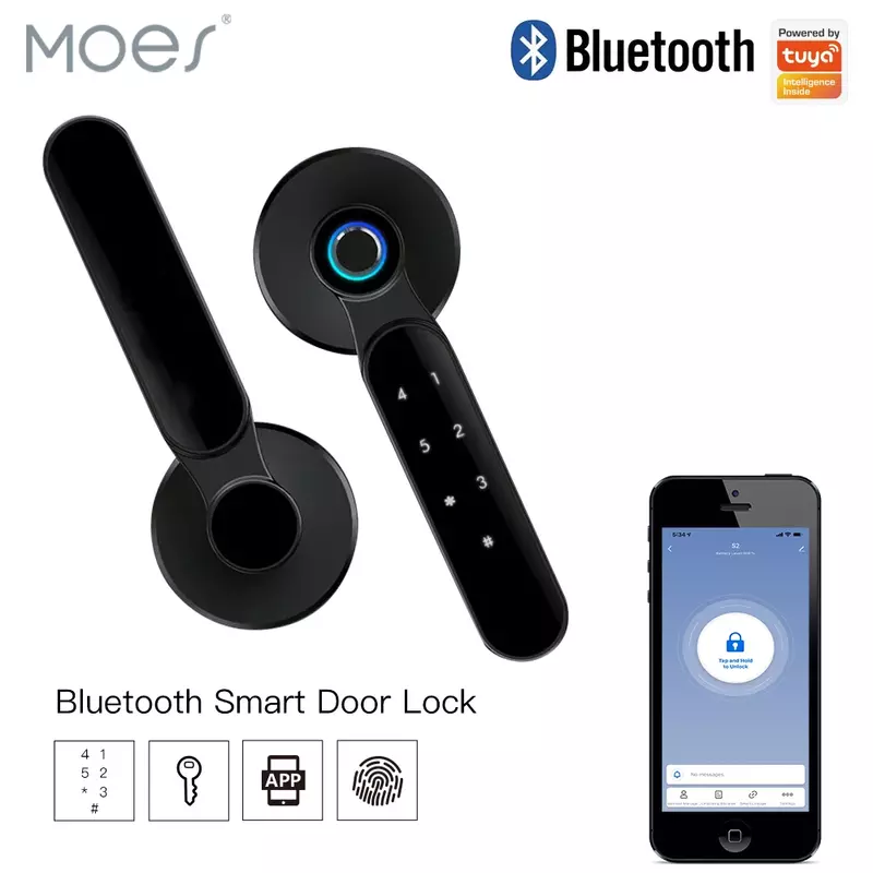 Cerradura de puerta inteligente con Bluetooth, dispositivo de cierre con huella dactilar, desbloqueo múltiple, contraseña RFID, aplicación Smart Life, Tuya