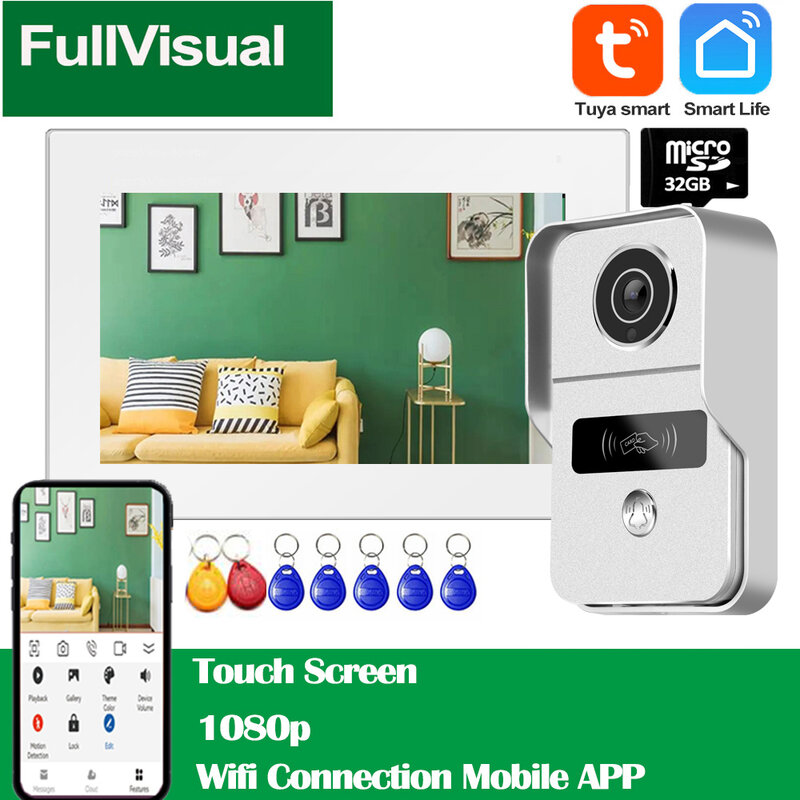 Videoportero inalámbrico FullVisual con Wifi, timbre de bloqueo con pantalla táctil de 1080p, intercomunicador con detección de movimiento, Tuya, Smart Life