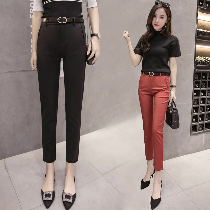 Celana panjang lurus wanita, setelan pakaian pinggang tinggi wanita 2023, celana panjang lurus polos Silm kasual elegan gaya Korea Musim Semi dan Gugur X105