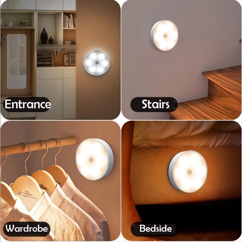 Sensore di movimento luce LED USB luci notturne lampada ricaricabile per cucina camera da letto scale armadio corridoio armadio luce notturna