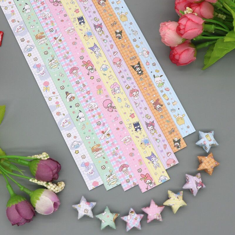Sanrio Hello Kitty Cartoon Star Bar Handmade Material Wishing Star Folding Long Strip Paper Wishing Bottle DIY