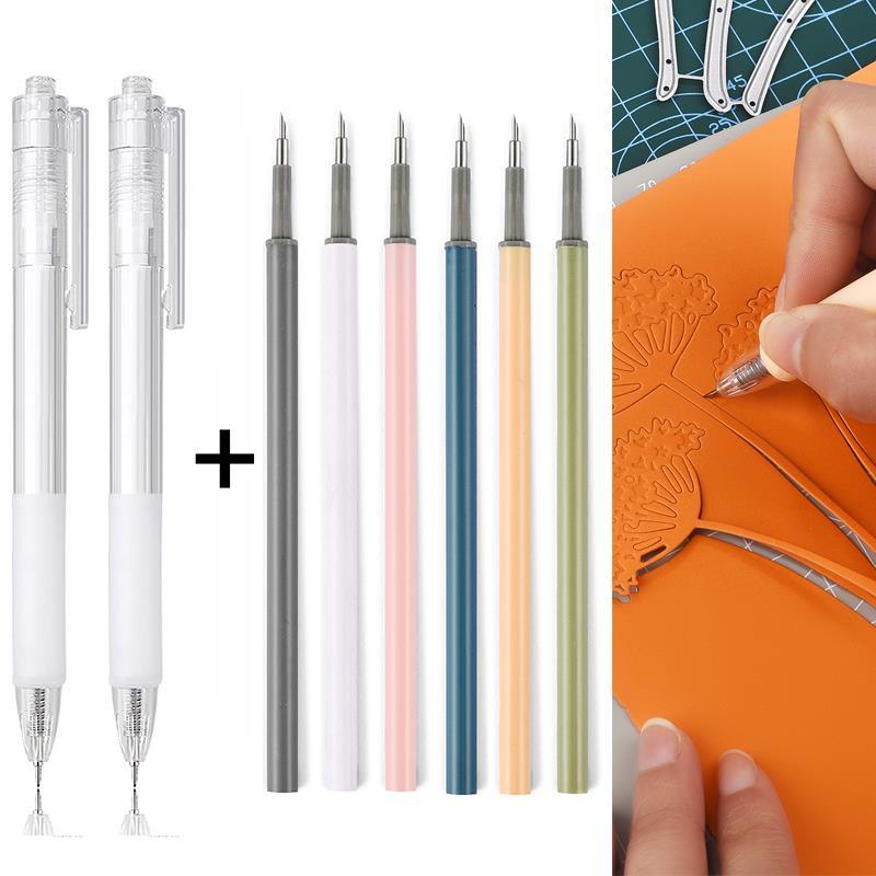 2+6Pcs Knife Pen Refill Set Art Utility Paper Cut Knife Scrapbooking Sticker Precision Cutting Tool DIY Craft Supplies Cutter