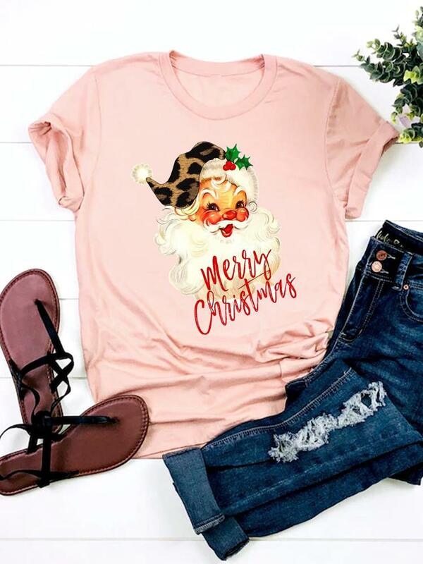 Camiseta em árvore Aquarela feminina, camiseta manga curta, top básico, roupas de Natal, ano novo, moda, anos 90, presente