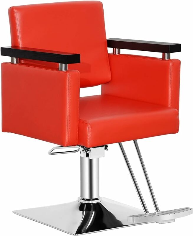 BarberPub 클래식 유압식 이발 의자, 살롱 의자, 뷰티 스파 스타일링 살롱 장비, 8803 (레드)