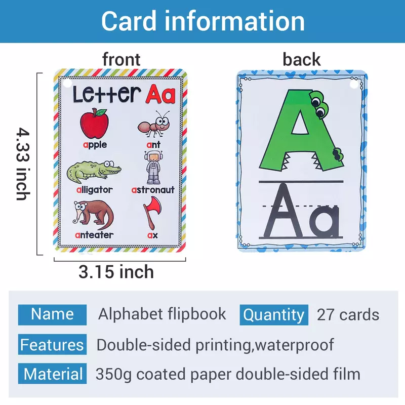 알파벳 26 글자 단어 영어 카드 조기 개발 교육 완구, 어린이 몬테소리 학습 플래시 카드