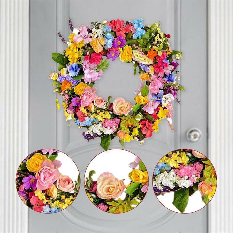 35ซม.ดอกกุหลาบประดิษฐ์ผ้าไหมพวงหรีดดอกไม้ปลอม Garland สำหรับงานแต่งงานตกแต่งด้านหน้าประตูแขวนผนังการจัดดอกไม้
