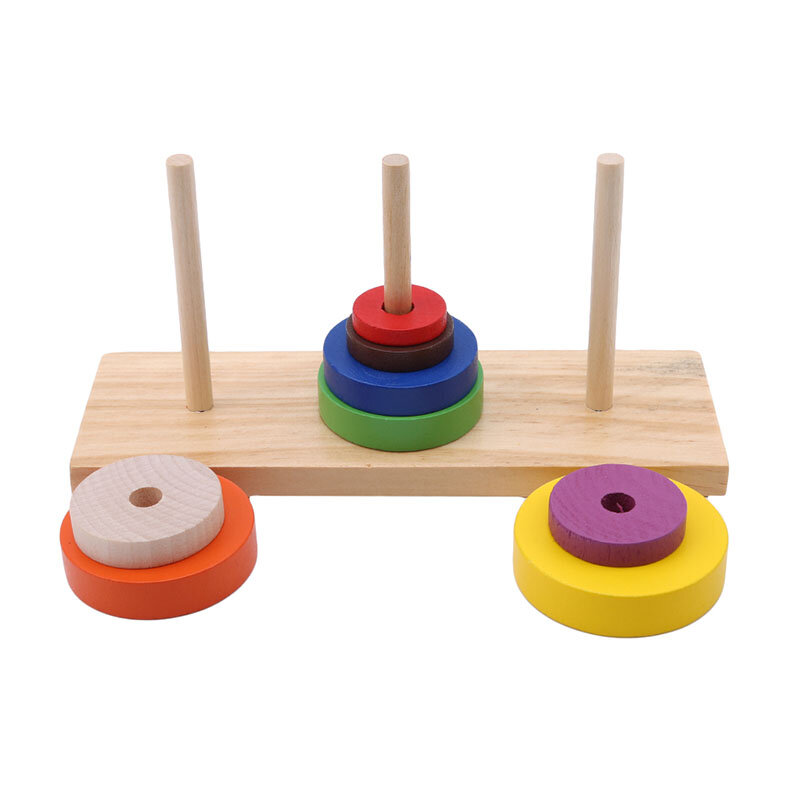 Color Eight  Layer Tower Of Hanoi Adult Classical Intelligence Education Puzzle Wooden Toys