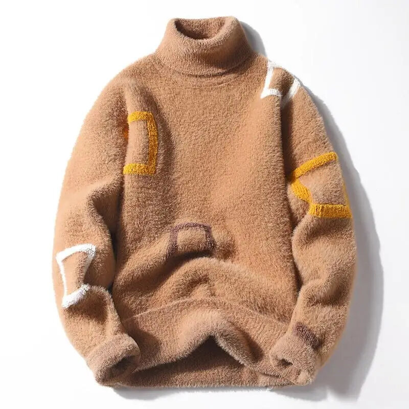 Zimowe męskie ciepłe swetry dla mężczyzn odzież swetry z golfem płaszcz sweter na co dzień gruba odzież męska