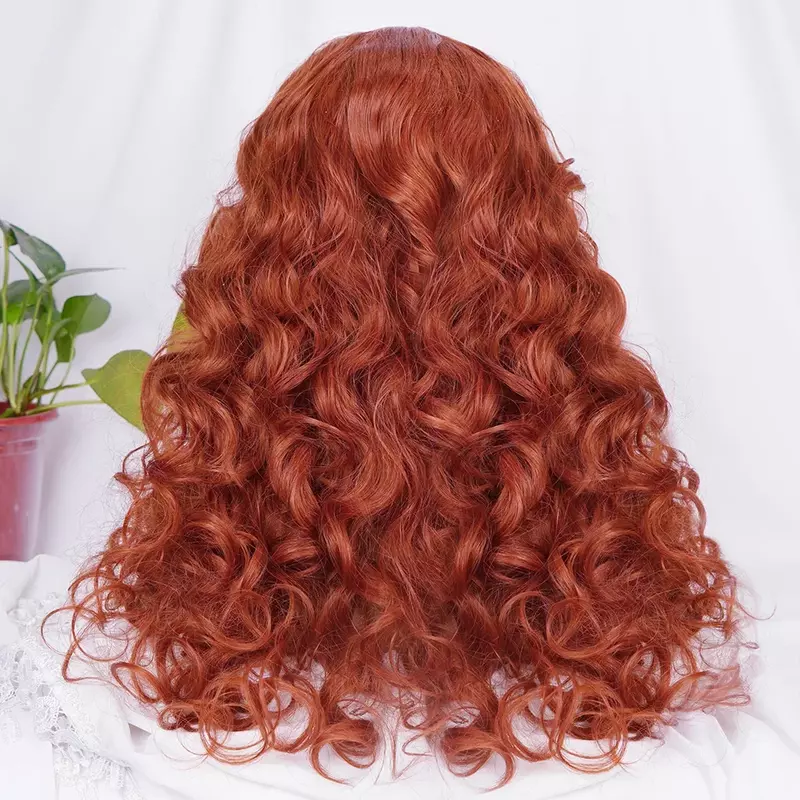 Czerwony brązowy miedziany imbir krótki luźny peruki z kręconymi włosami dla kobiet syntetyczny naturalny Cosplay peruka z grzywką odporny na ciepło