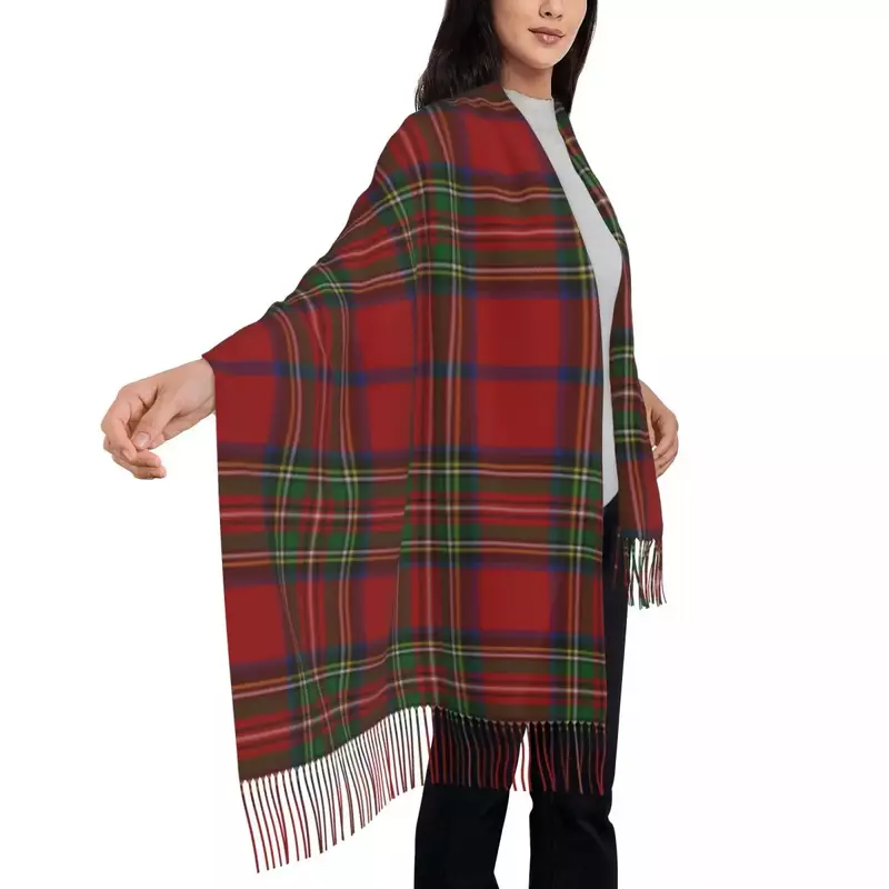Elegante sciarpa con nappe del Clan del Tartan Royal Stewart scialli caldi invernali da donna avvolge sciarpe a quadretti geometrici femminili