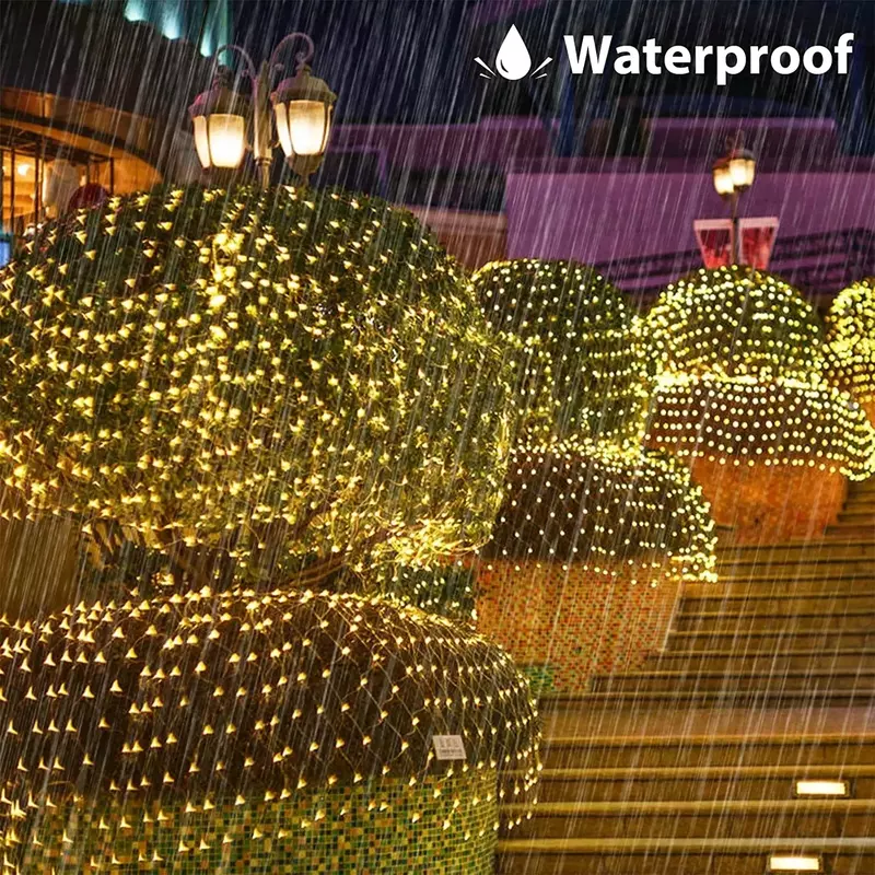 Solar Powered Net Light Mesh Fairy Lights Waterproof Garland With 8 Modes Timer Christmas Decorations For Home 3M X 2M Holiday