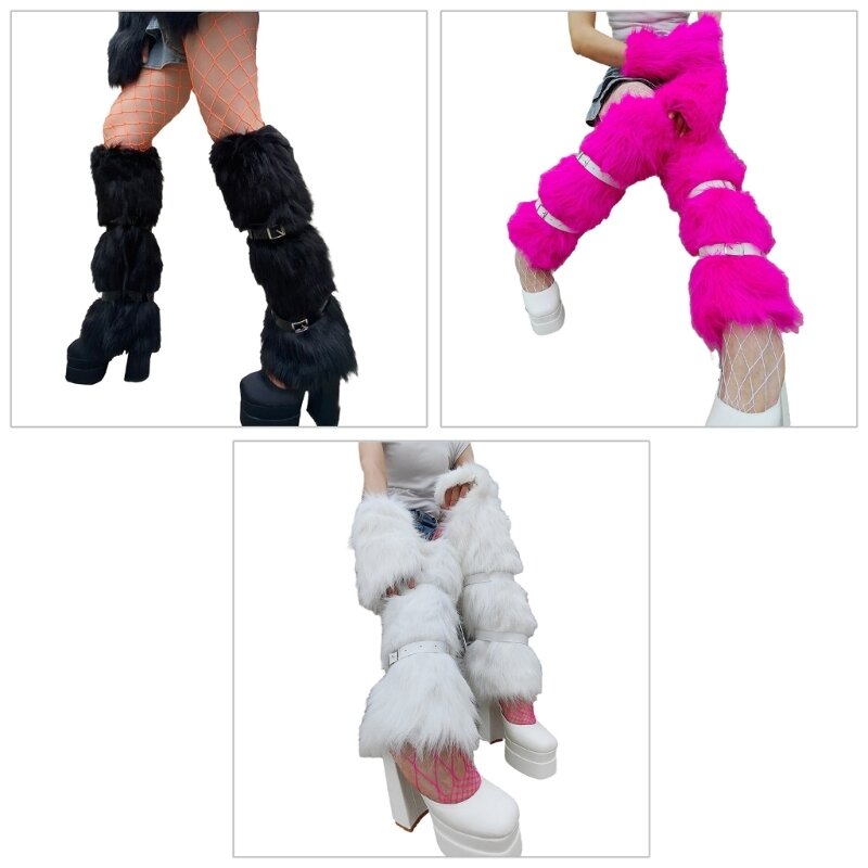 Winter Furry Long Boot Cuffs Cover Suits Japanese Subculture Uniform Long Leg Warmer Long Knee-length Leg Cuffs