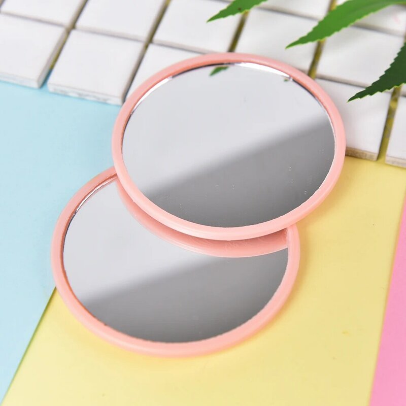 HE37  Dia 7cm Cute One Sided Mini Pocket Makeup Mirror Cosmetic Compact Metal Mirrors Color Random