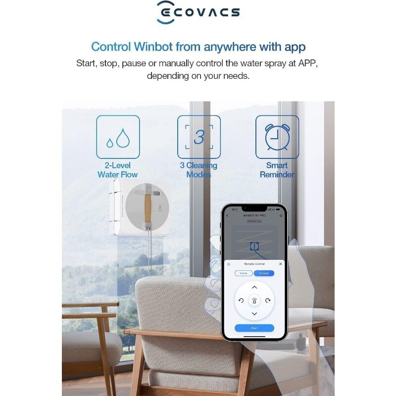 Ecovacs winbot อุปกรณ์เครื่องดูดฝุ่นอัตโนมัติติดกระจก W1โปรทำความสะอาดอัจฉริยะด้วยเทคโนโลยีสเปรย์น้ำแร่ไขว้คู่