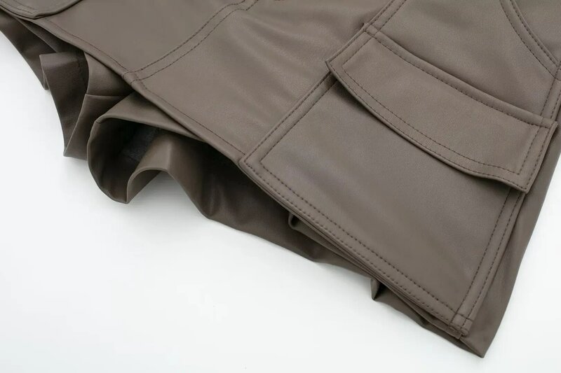 Shorts finos de couro falso saias femininas, zíper vintage de cintura alta, moda feminina, decoração de bolso, novo, 2023