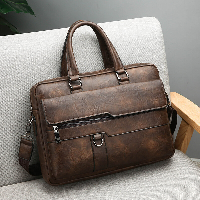 Bolsa de ombro de couro PU masculina, maleta para viagens ao ar livre, bolsa casual para laptop, na moda