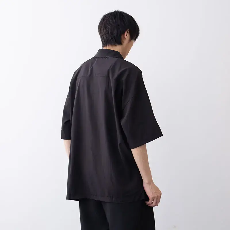 Ice Silk Mens Shirts Drape No Iron Short Sleeve Lapel Japanese Loose Casual Solid Color  Buttons Half Sleeve Summer Shirt Men