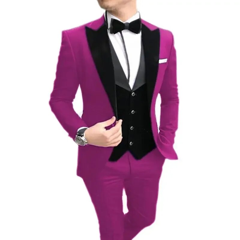 Костюм облегающий мужской из 3 предметов, Блейзер, жилет и брюки, свадебная деловая смокинг для жениха, костюм для мужчин