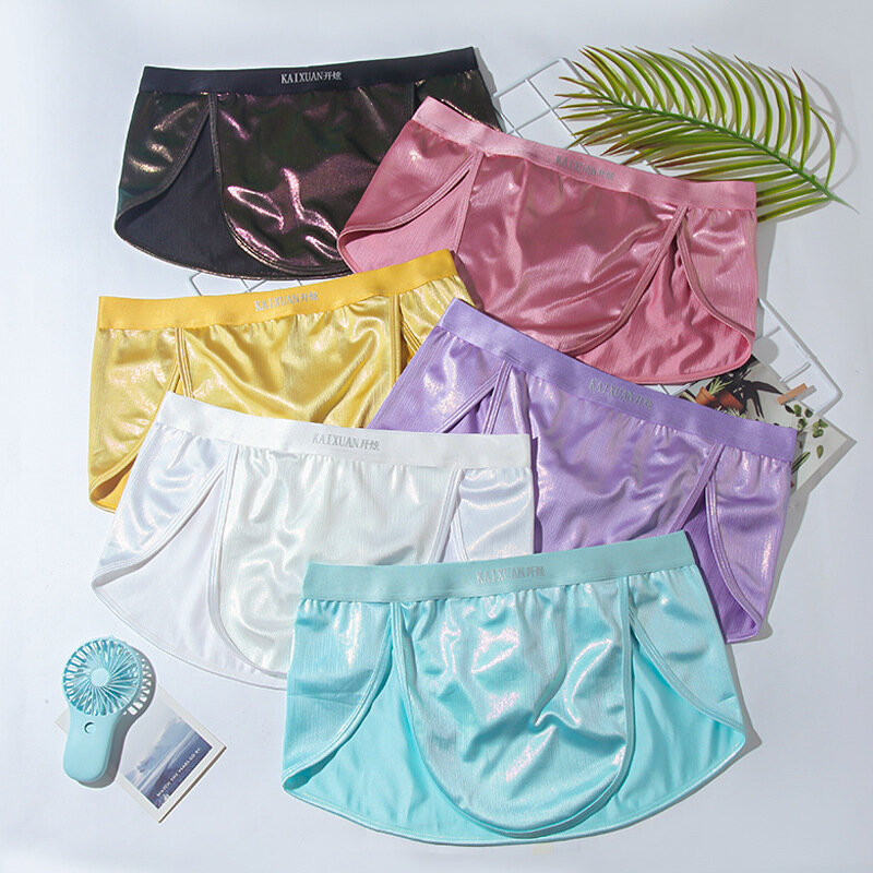 Unisex Início Aberto-Cool Silky Boxer Shorts, Roupa Interior Casal, Calças Seta
