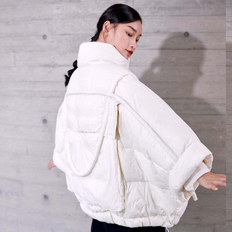 Abrigo moderno de plumón de pato blanco para mujer, chaqueta gruesa informal holgada de deconstrucción para invierno