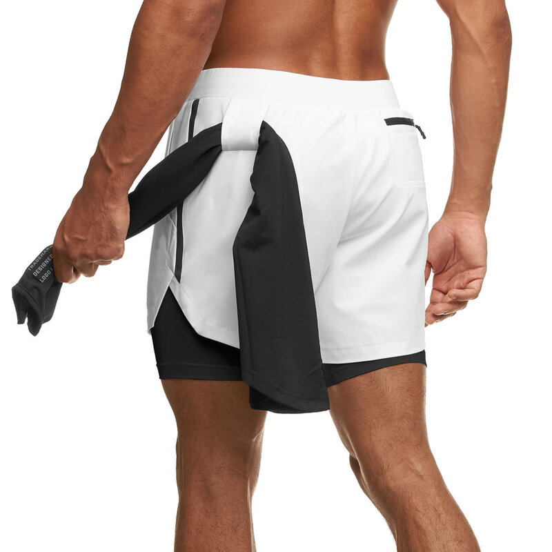 Nova dupla camada anti luz sunning shorts de corrida dos homens treinamento tecido cinco pontos calças moda camuflagem calças basquete