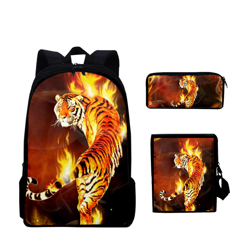 3D Wolf Animal Print Bolsas escolares, mochila para laptop, mochila, bolsa de ombro inclinado, estojo de lápis, moda clássica, 3 peças por conjunto