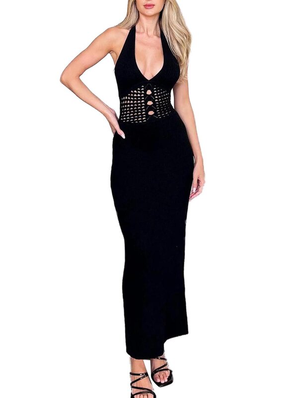 Женское облегающее длинное платье с вырезом Y2K, без рукавов, с открытой спиной, летняя Клубная одежда для вечеринок