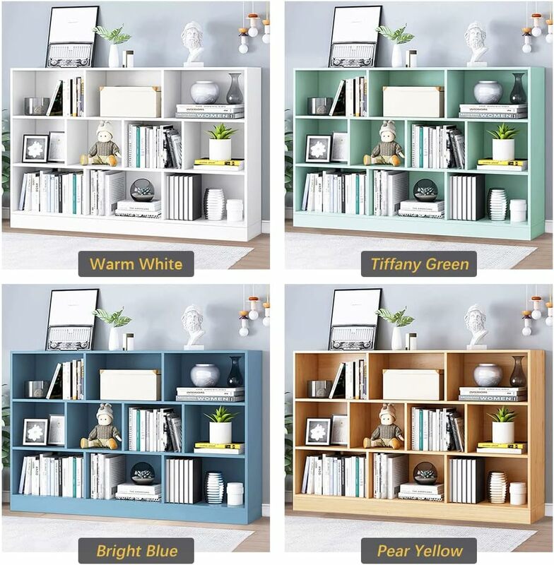 Open bookcase Low bookcase - Wooden 3 level floor standing display organizer, Tiffany green